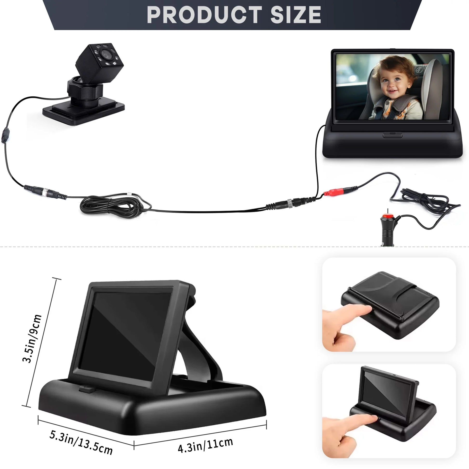 Baby Car Camera with 4.3'' HD Display – 360° Adjustable Night Vision Monitor