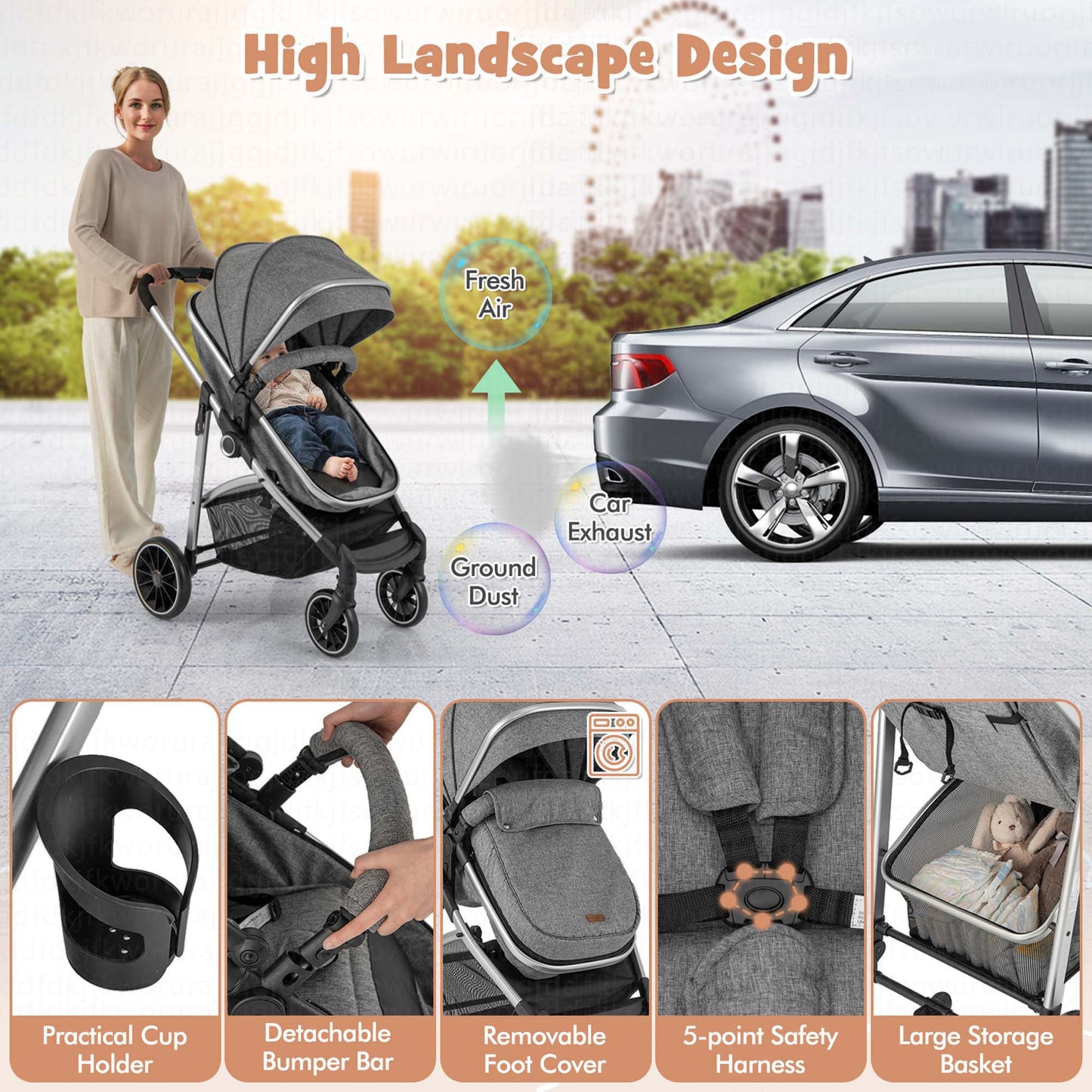 2-in-1 Convertible High Landscape Baby Stroller – Stylish Comfort for Your Little One