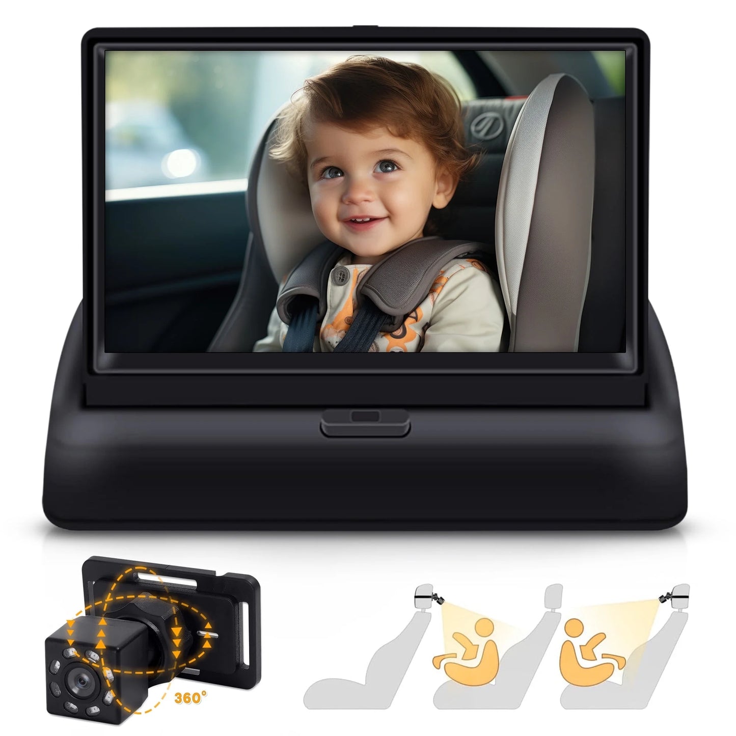 Baby Car Camera with 4.3'' HD Display – 360° Adjustable Night Vision Monitor