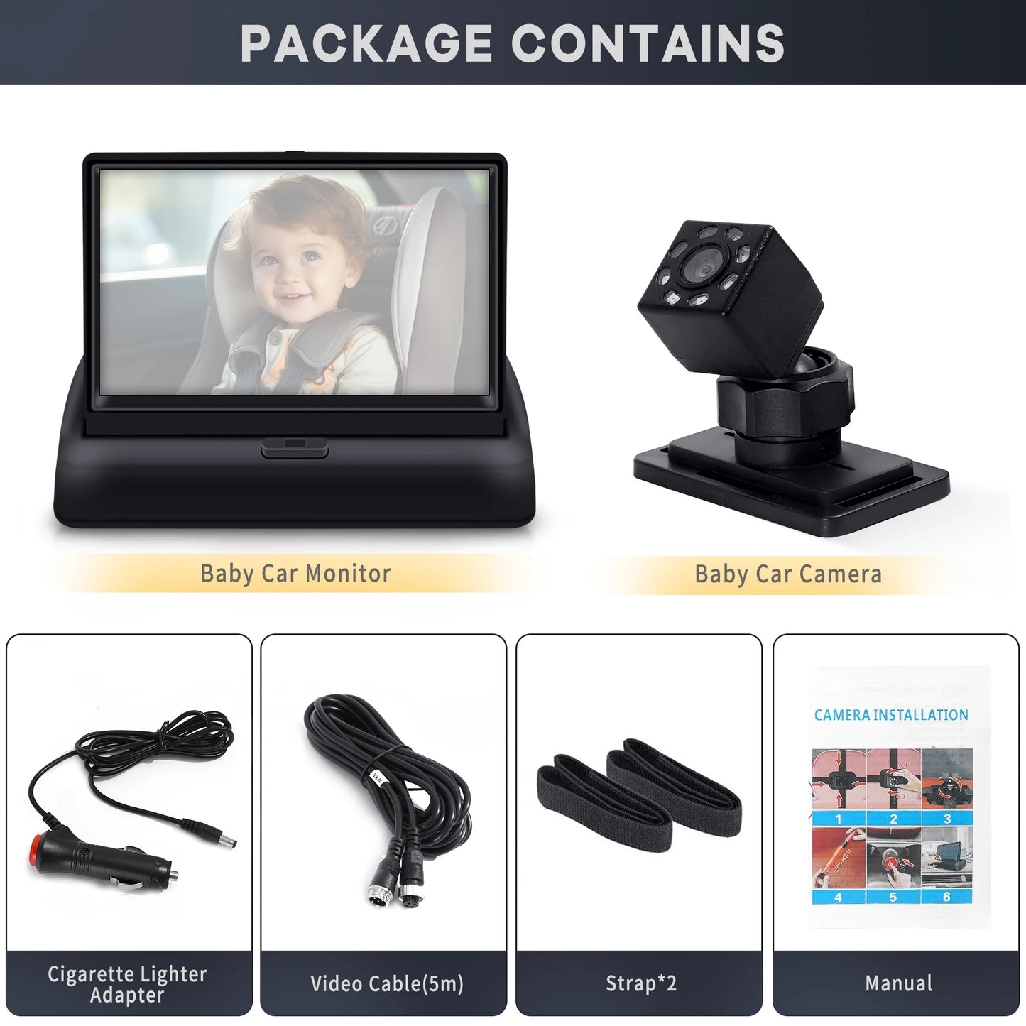 Baby Car Camera with 4.3'' HD Display – 360° Adjustable Night Vision Monitor