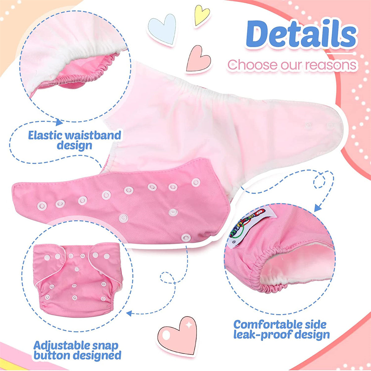 Baby Cloth Diapers – 8 Pack Adjustable, Washable, and Reusable Pocket Diapers